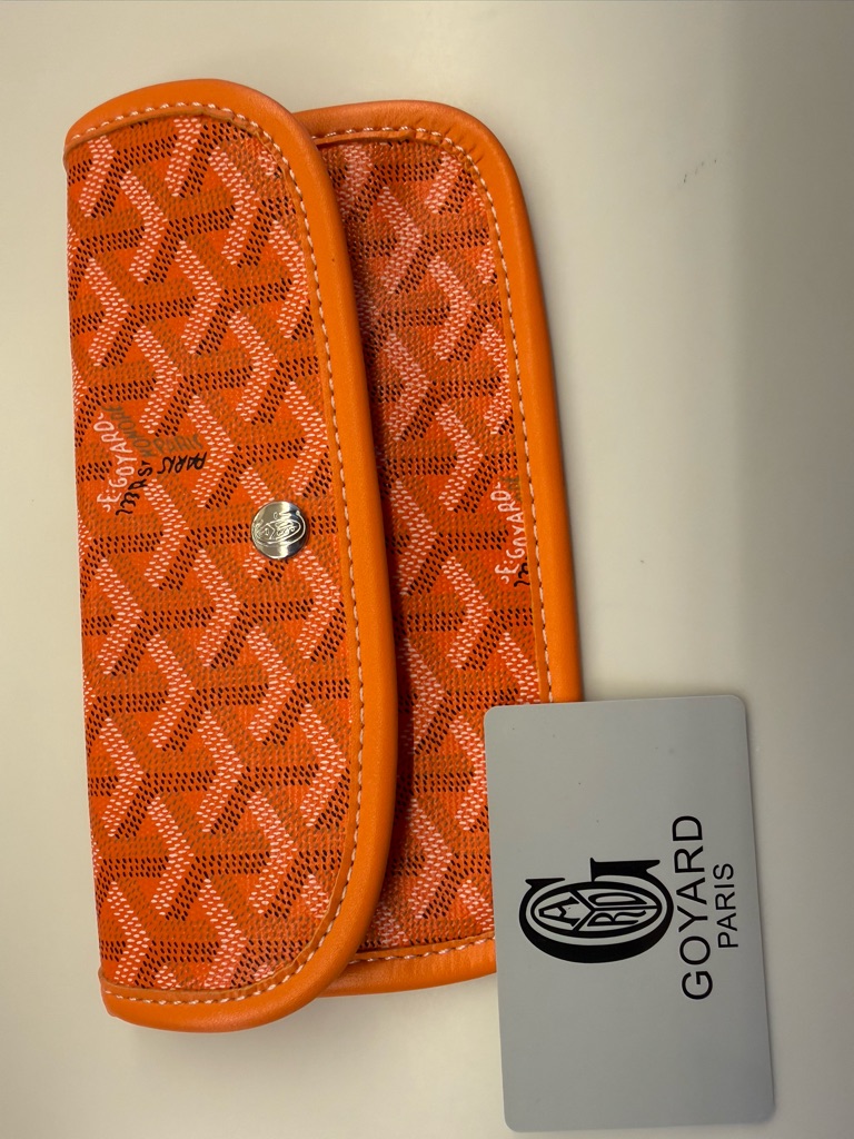 Goyard Saint Louis Orange Canvas Leather Pouch Wallet